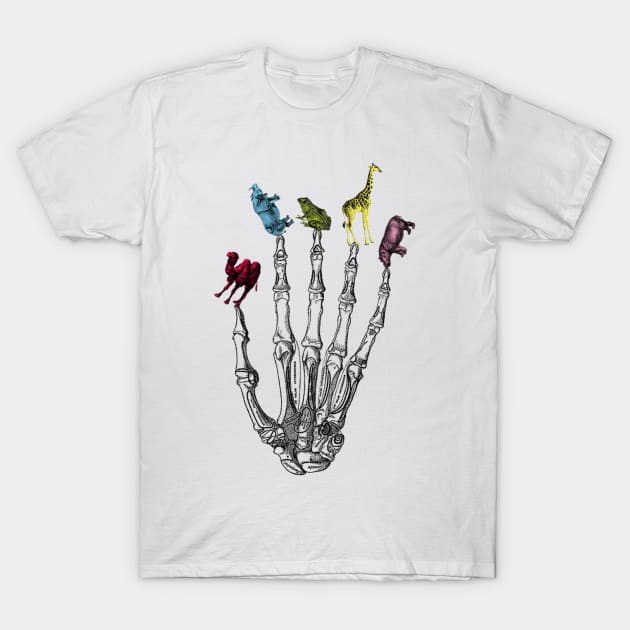 colorful animals on creepy fingertips T-Shirt by ysmnlettering